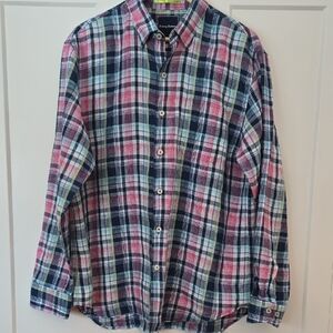 Tommy Bahama Men's Blue and Pink Plaid Shirt #17